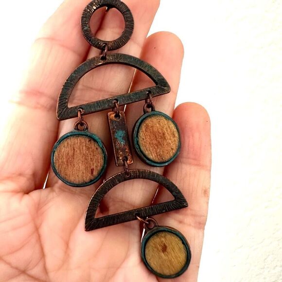 Copper geometric drop earrings - Picture 8 of 11